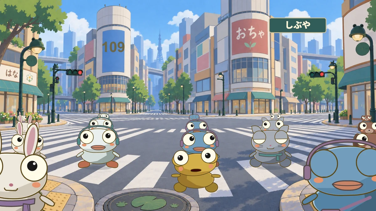 Kero stands in the middle of a huge, busy crossing.