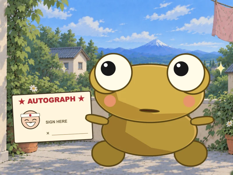 Kero holds up an autograph card with Sensei’s face on it.