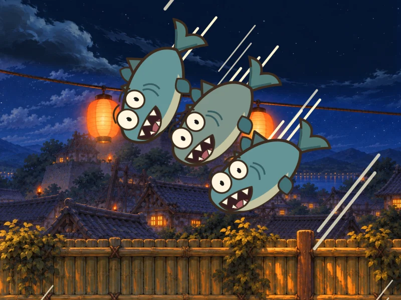 A falling star streaks down over the terrace. It is the Fin Brigade, screaming.