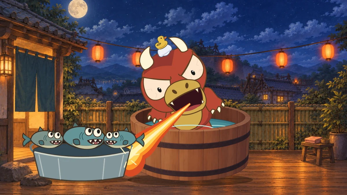 Goro breathes fire at the Fin Brigade’s washtub.
