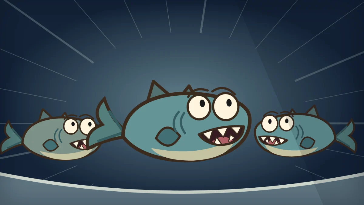 The three fish shrink back in their washtub.