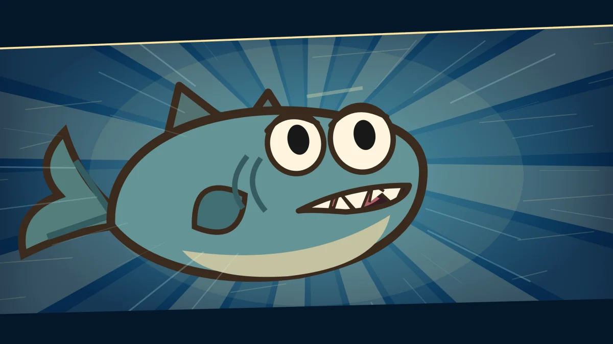 Le Chomp leaps up against a burst of blue light.