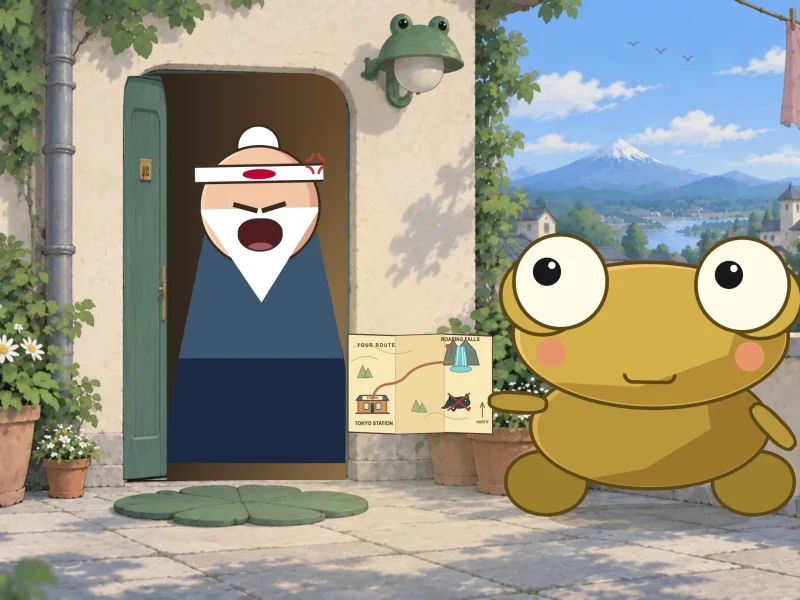 Sensei shouts from the doorway. Kero holds the map.