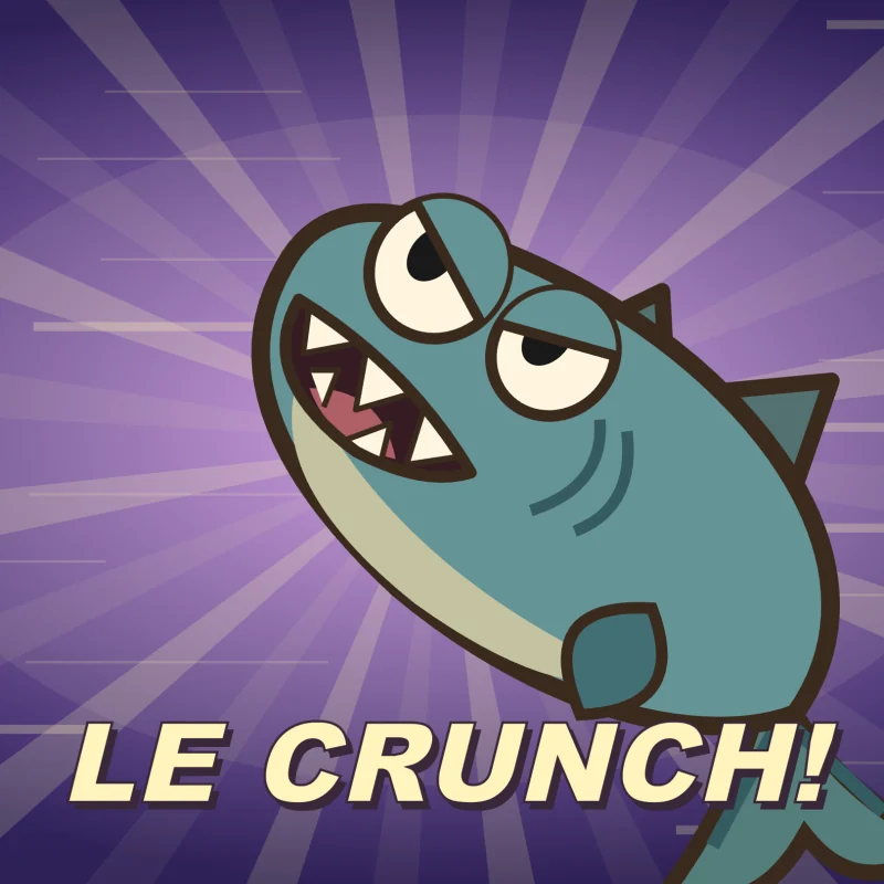 Le Crunch starts his pose under the title LE CRUNCH!, but he is cut off.