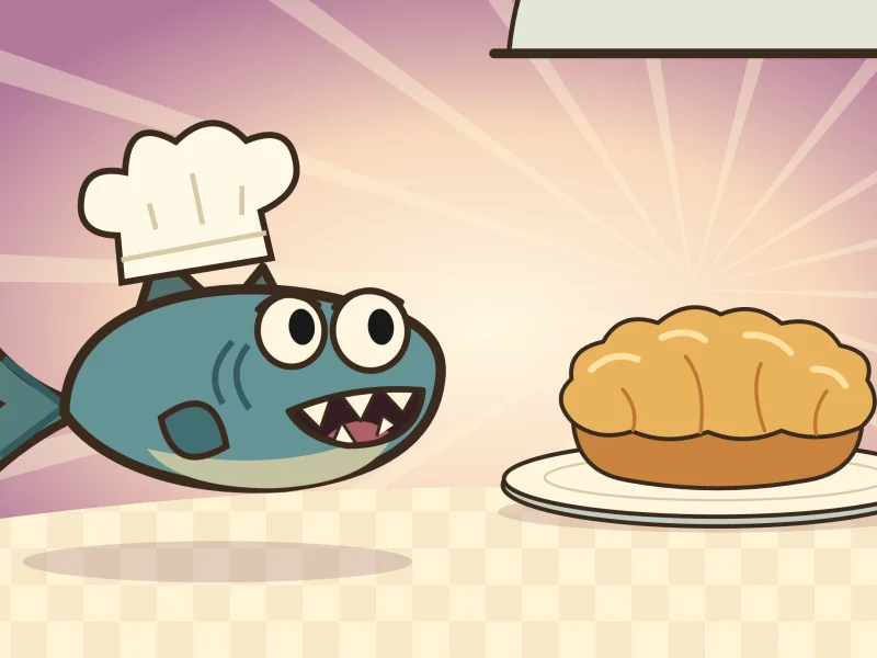 Le Chomp imagines himself in a chef’s hat beside a golden pie.