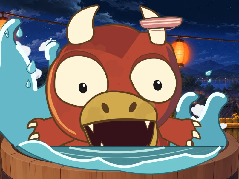 Water bursts up around Goro’s tub.