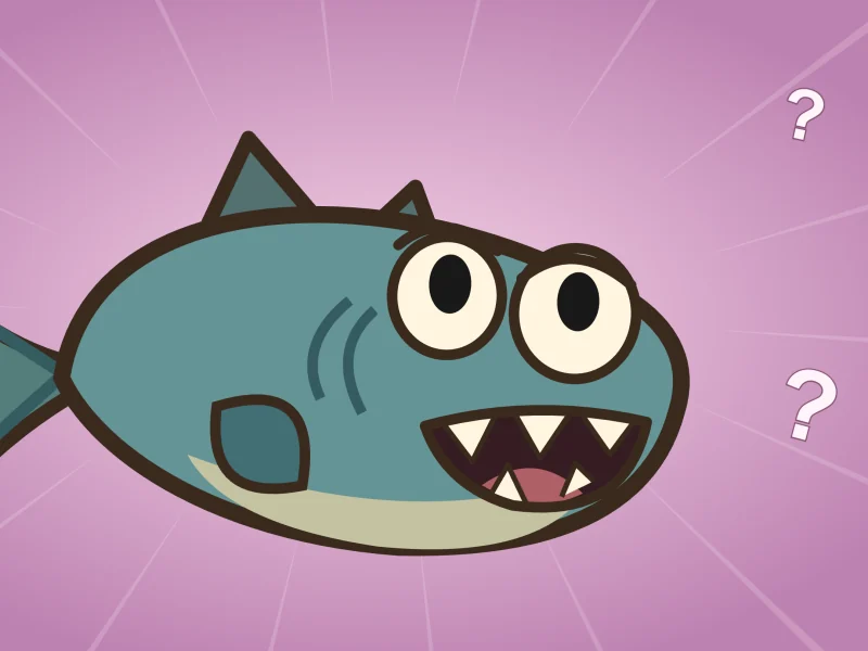 Le Chomp puzzles it out, question marks all around him.