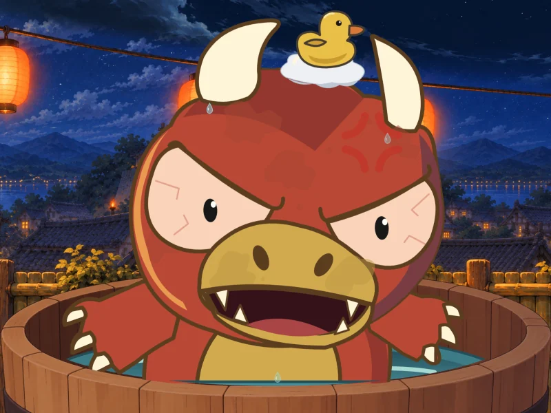 Goro glares, teeth bared, the rubber duck now sitting on his head.