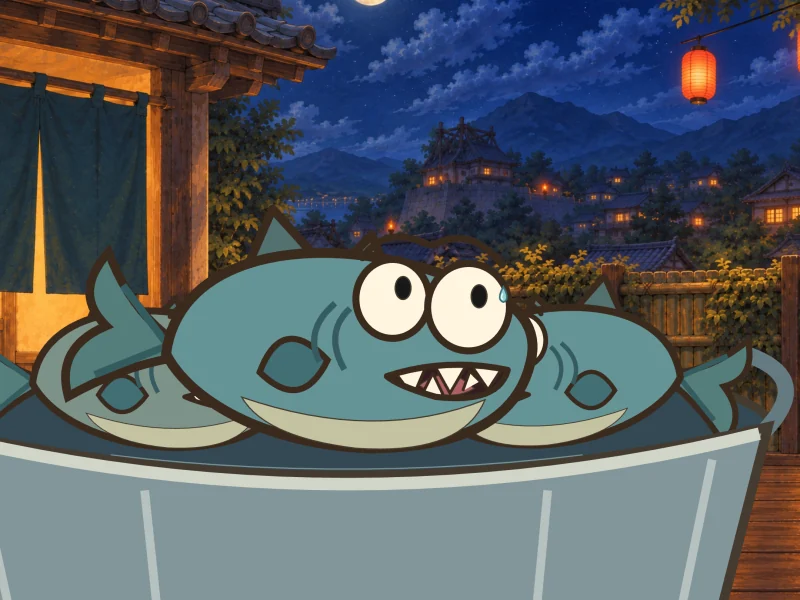 Le Chomp clutches the rim of the washtub in terror.