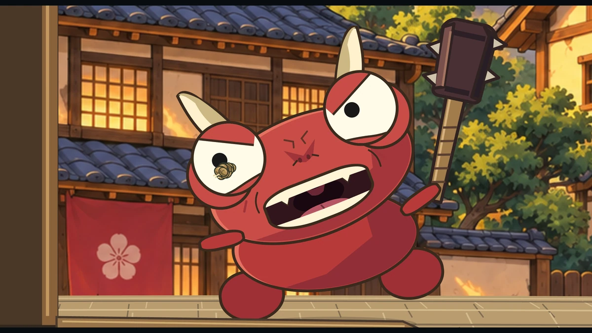 The beans hit the oni square in the face.
