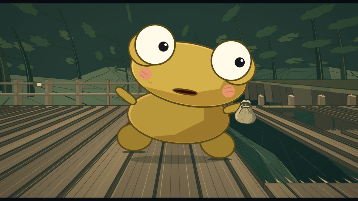 Kero shakes the pouch after the oni.