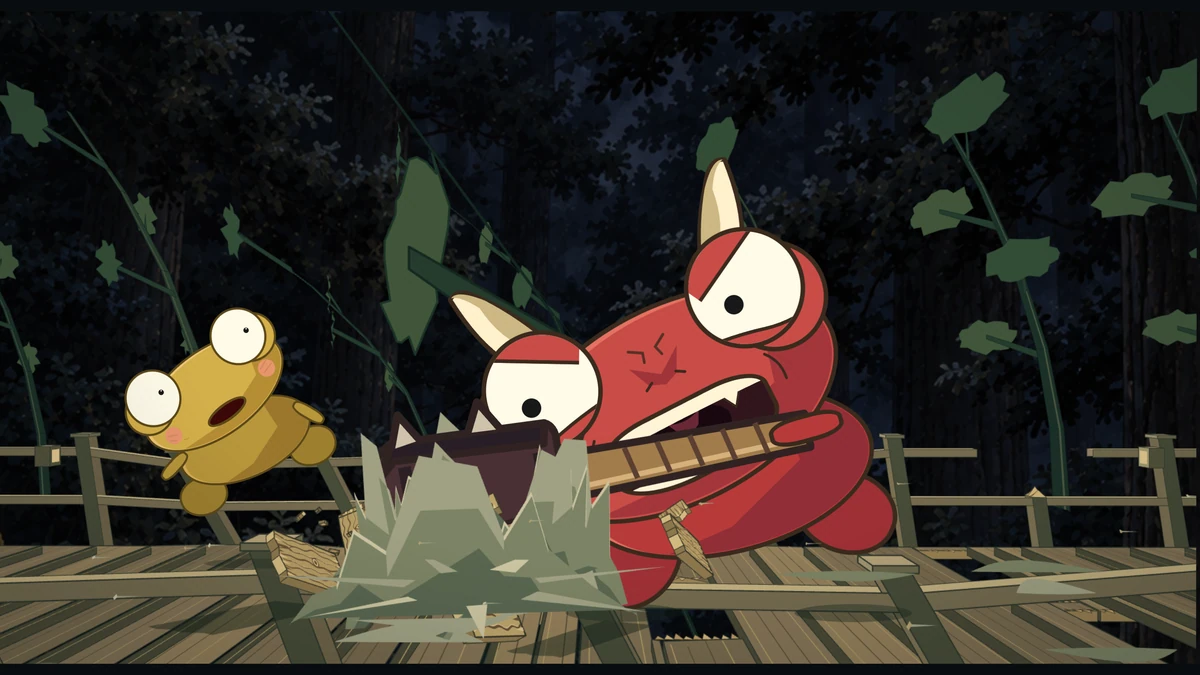 The spiked club bursts through the planks beside the oni as Kero flies off his feet.