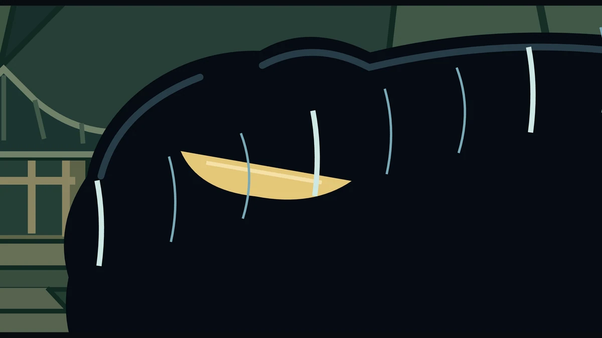 Close on the guardian’s dark head as one golden eye opens.