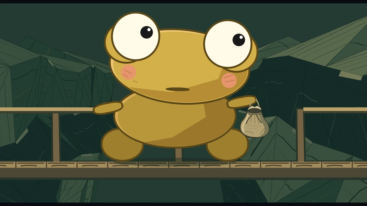 Back up on the bridge, Kero stands ready with the pouch in his hand.