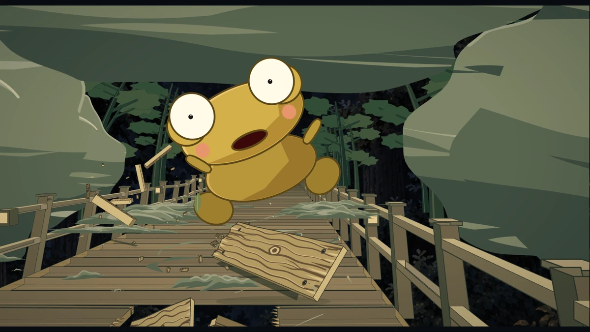 Kero springs backwards through the air above the torn plank and the shattered deck.