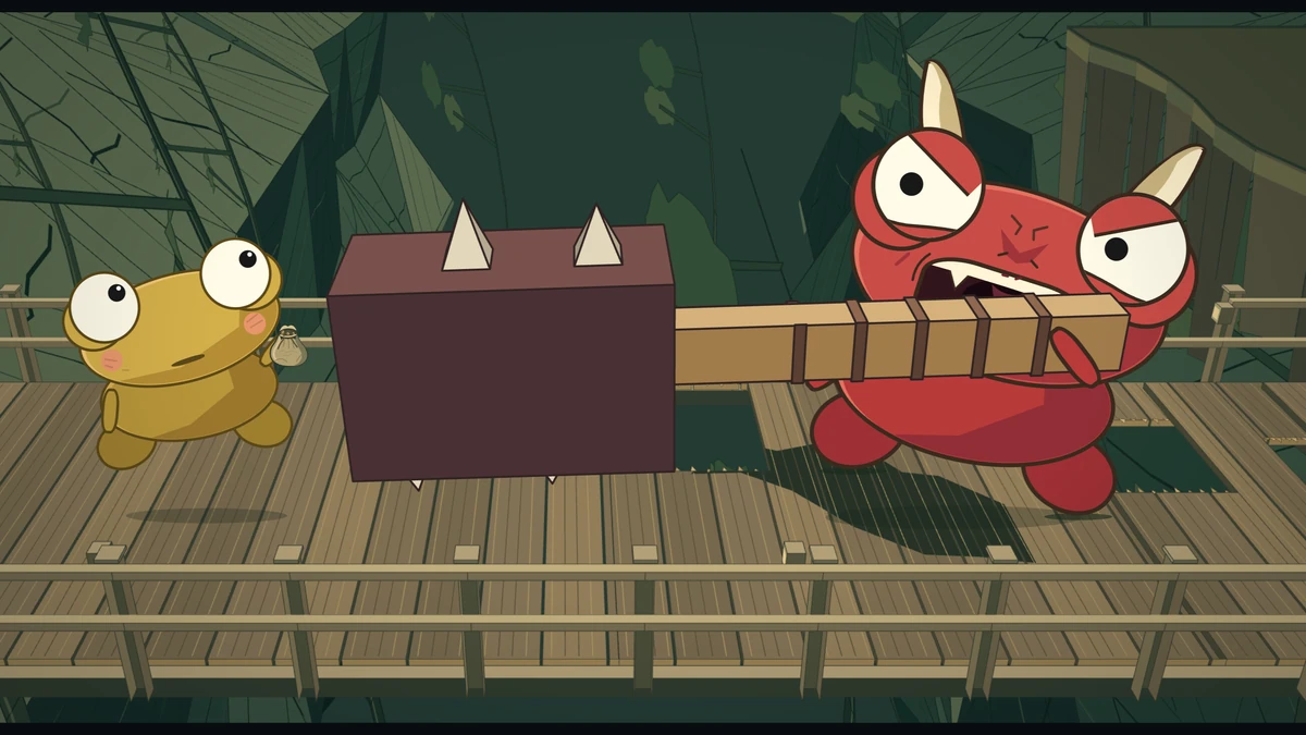 The oni’s spiked club crashes onto the deck right next to Kero.