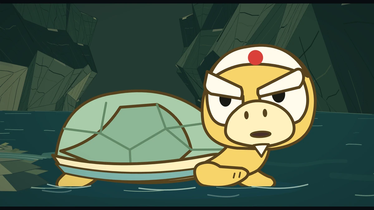 Kame nods from the river below.