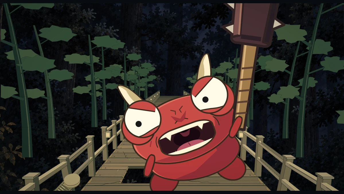 The oni lands on the bridge with a snarl, club raised, the broken hole behind him.