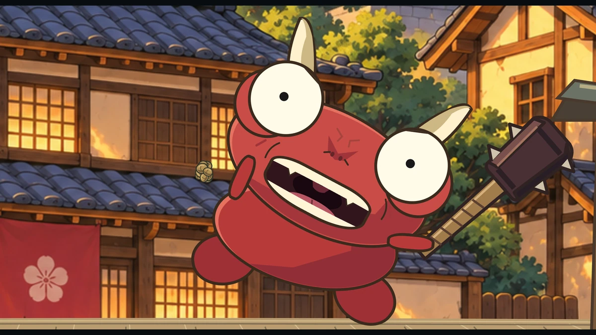 The oni’s eyes bulge as he clutches his club.