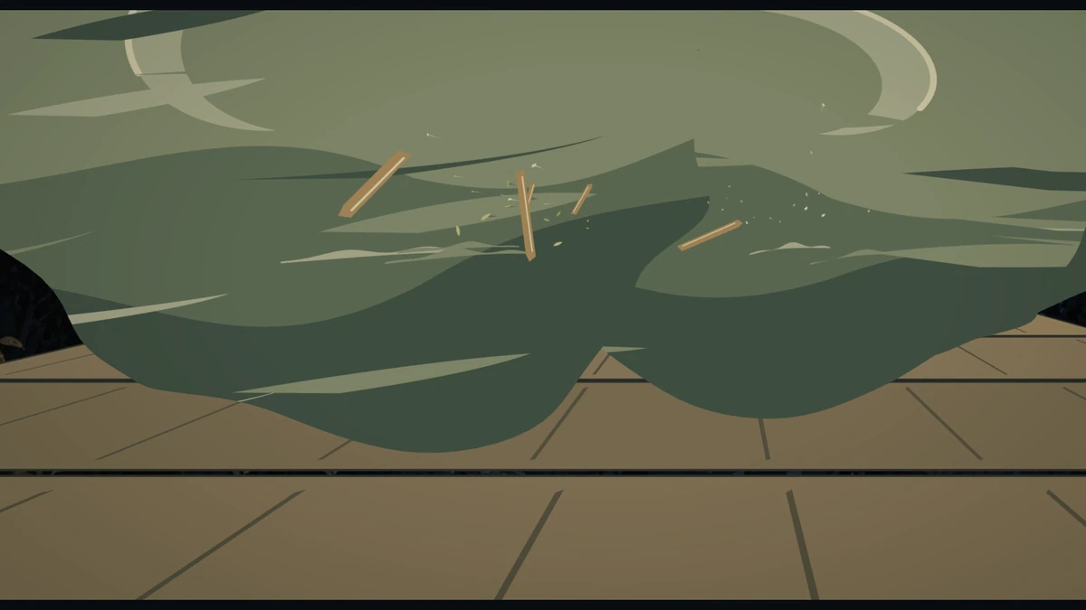 Low on the bridge deck, a churning green wall of dust and flying timber races towards us.