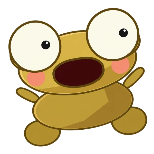 Kero, a very surprised golden frog.