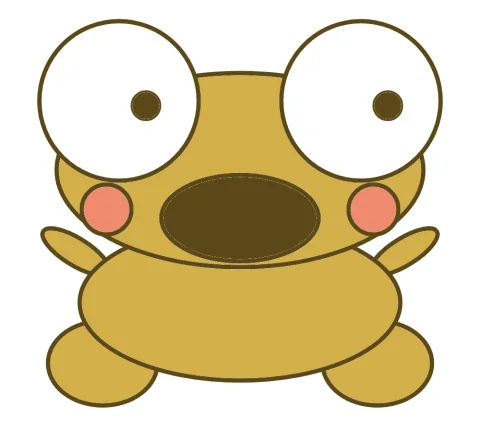 A close-up fan drawing of golden Kero with enormous white eyes, pink cheeks and a wide dark open mouth on a white background.