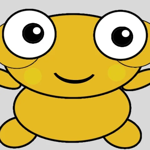 Fan artwork of a smiling golden Kero with very large eyes.