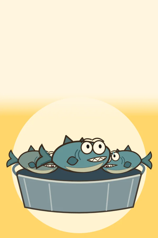 The three fish shiver together in their washtub.